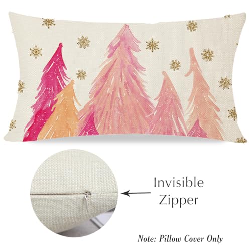 Pink Christmas Tree Pillow Cover 12x20 Snowflake Holiday Decor - Pack of 1