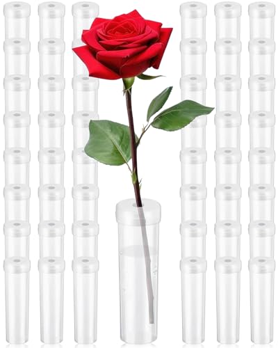 50PCS Floral Water Tubes, 2.8-Inch Clear Plastic Flower Stem Holders with Caps