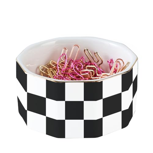 YOSCO Ceramic Checkered Paper Clip Holder - Black-01 Desk Organizer