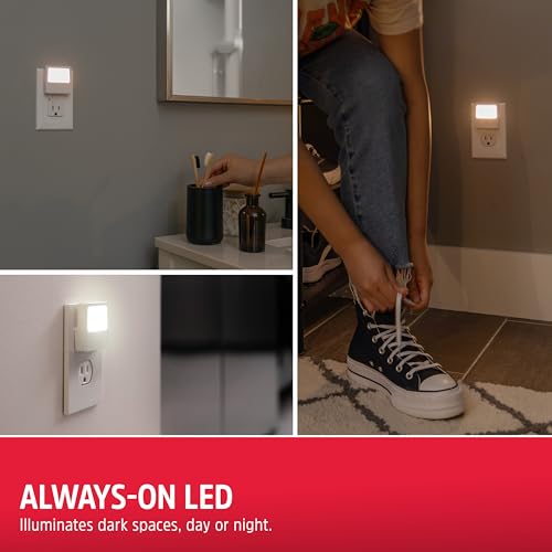 Energizer Night Lights Plug into Wall 2-Pack White Slim LED Nightlight - Always-On, Space-Saving