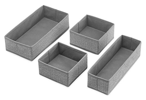 Whitmor Set of 4 Crosshatch Gray Drawer Organizers - Collapsible Storage Bins