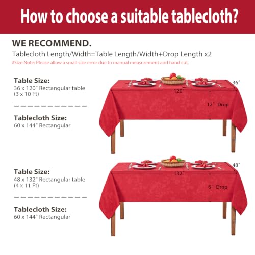 Dark Red Jacquard Christmas Tablecloth 60x144 Rectangular Polyester Holiday Decor