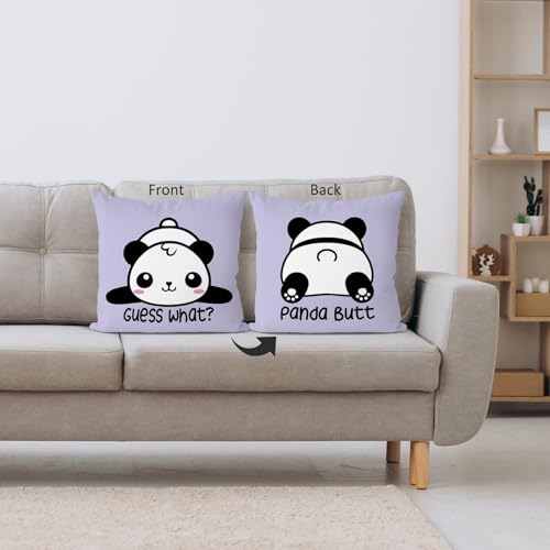 Purple Cute Panda Reversible Throw Pillow Cover - 18x18 Inch