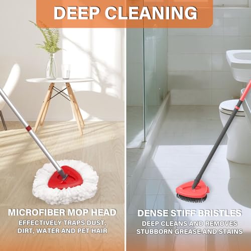 Fatmass Spin Mop Replacement Heads & Scrubber Brush Set for O-Cedar EasyWring