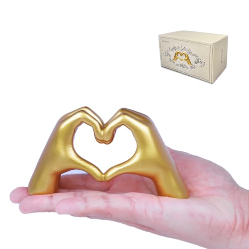 MuSeek Gold Heart Hands Sculpture - Small Romantic Couple Statue, 5.4in Gold Decor for Living Room & Gifts