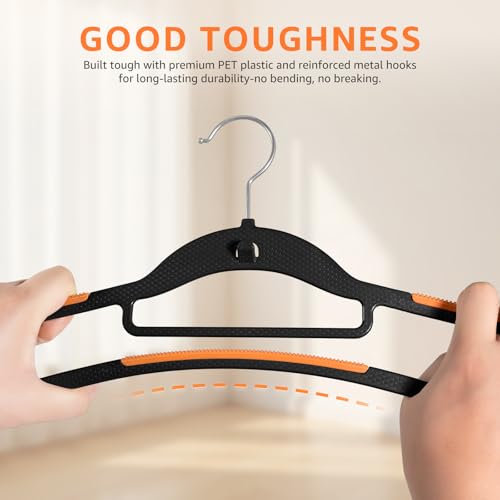 Yolife Vertical Cascading Clothes Hangers - 10 Pack, Non-Slip, Slim Space-Saving Design, 360° Swivel Hook, Black & Orange