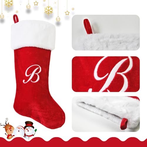 20 Inch Red Letter Christmas Stockings - Plush Holiday Decor - Variation B