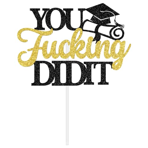 Congrats Grad Cake Topper - Gold Glitter Class of 2026 Decoration