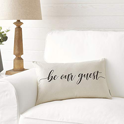 Meekio Rustic Farmhouse Pillow Cover with 'Be Our Guest' Quote - 12" x 20"