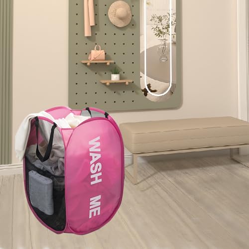 Larpur 2-Pack Pop-Up Mesh Laundry Hampers, Collapsible Gray & Pink Baskets