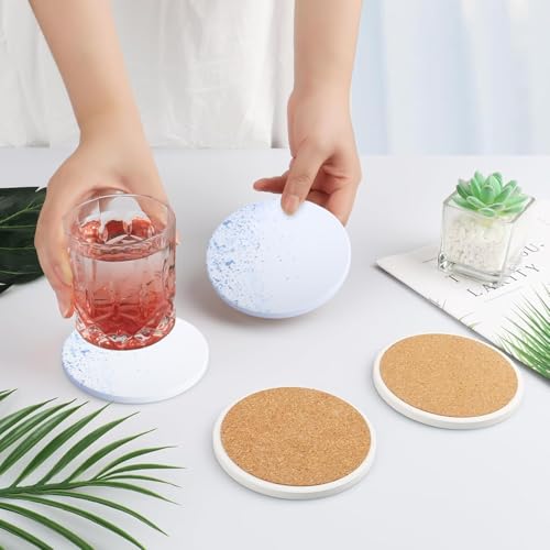 Starry Ink Round Marble Coasters Set of 2 with Cork Backing