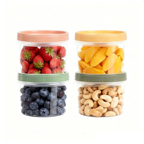 8 Oz Small Food Containers with Lids - 4 Pack, Twist Top, 4 Colors