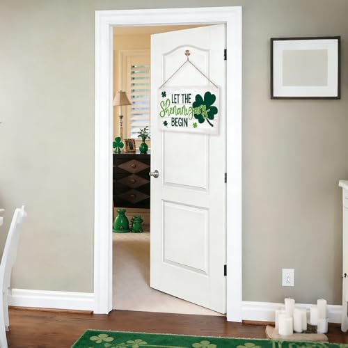 St. Patrick's Day Shamrock Wooden Door Sign - 'Let the Shenanigans Begin'