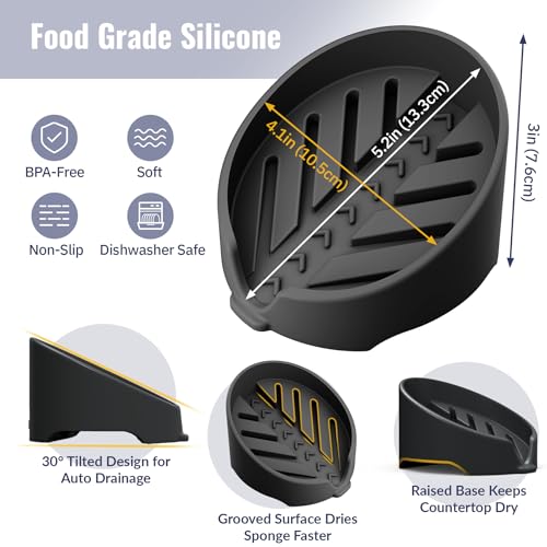 NiHome Black Silicone Sponge Holder for Kitchen Sink - Drains Water