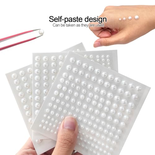 BlingKingdom 660pcs Self-Adhesive Flat Back White Pearl Stickers for Crafts, Makeup & Nail Art
