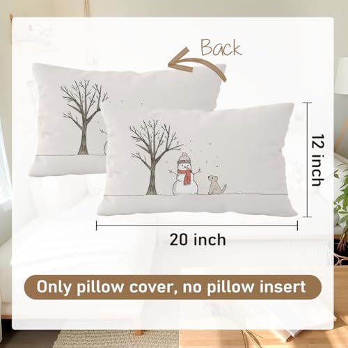 Winter Snowman Throw Pillow Covers 12x20 - Cozy Christmas Decor