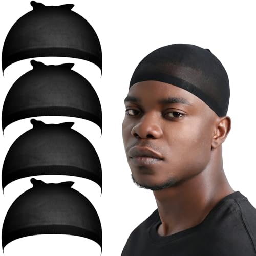 Fandamei Men's Wig Cap - 4 Pack Stretchy Nylon Stocking Hair Nets for Black Hair
