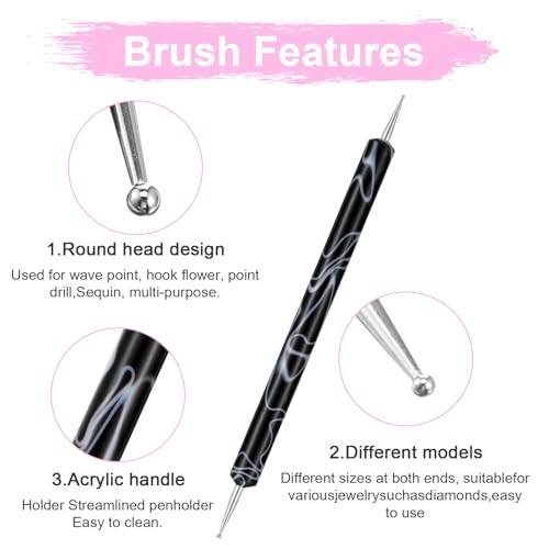 5-Piece Black Nail Art Dotting Tools Double-Ended Acrylic Stylus Pens