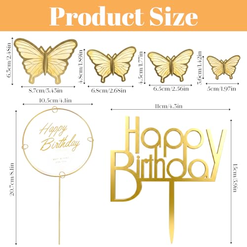 22 Pcs Gold Butterfly Cake Toppers - Elegant Decorations for Parties