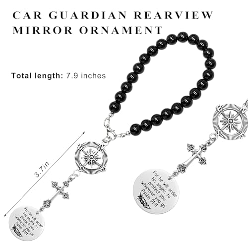 Stainless Steel Cross Car Charm & Bible Verse Rearview Mirror Pendant