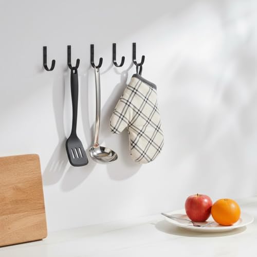 YUPENLAI 3 Pack Wall Hooks - Heavy Duty Metal Hooks, 22 LB Capacity, for Coats, Bags, Towels, Black