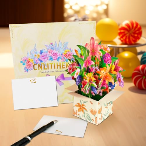 3D Pop Up Lily Flower Bouquet Card - Get Well Soon & Birthday