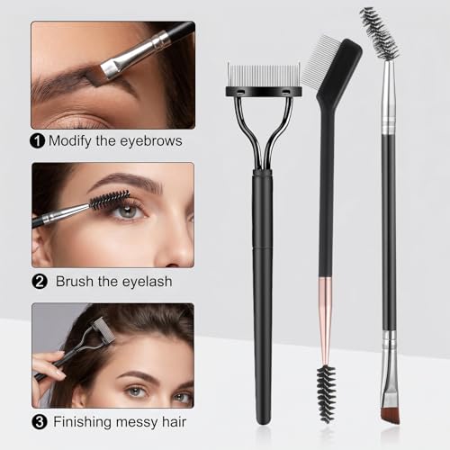 3-Piece Eyelash Separator and Eyebrow Brush Grooming Set