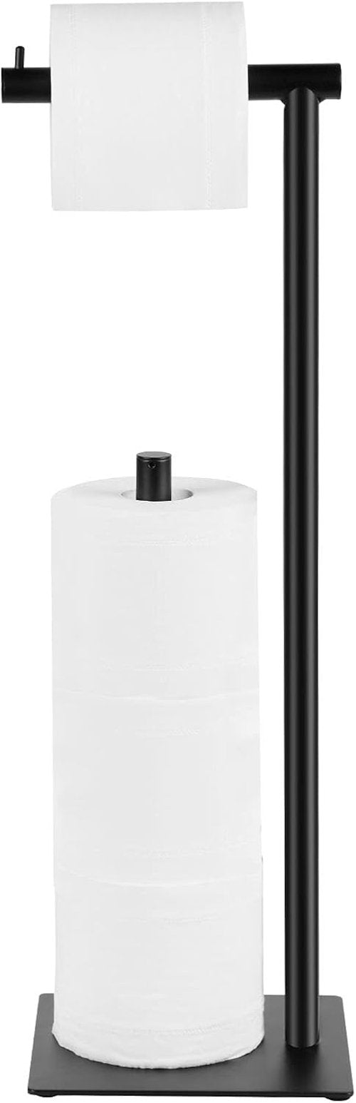 Black Toilet Paper Holder Stand - Free Standing Tissue Roll Dispenser for Farmhouse Bathroom