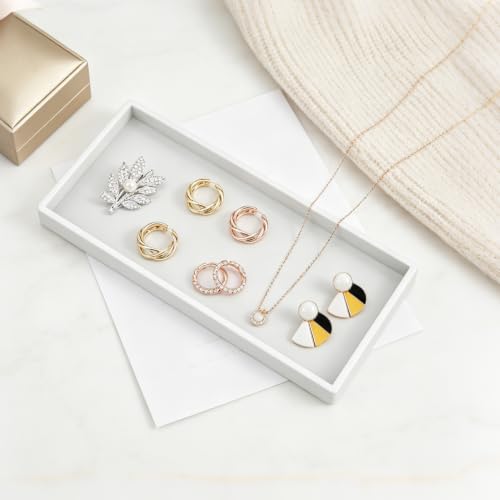 Silicone Bathroom Vanity Tray - Marble Style Countertop Organizer for Soap, Jewelry & Toiletries