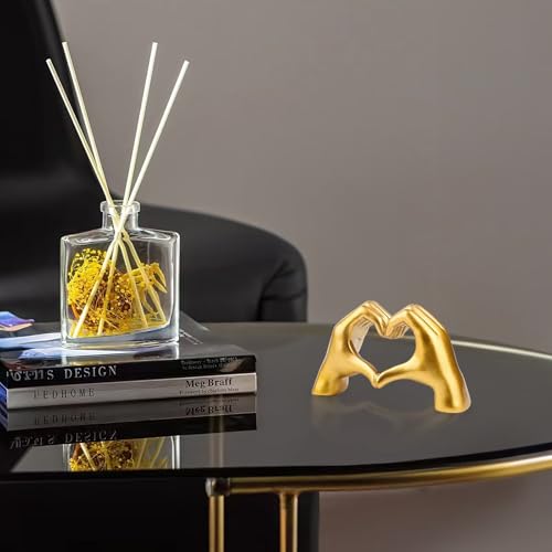 Gold Resin Heart Hands Sculpture - Modern Love Finger Statue