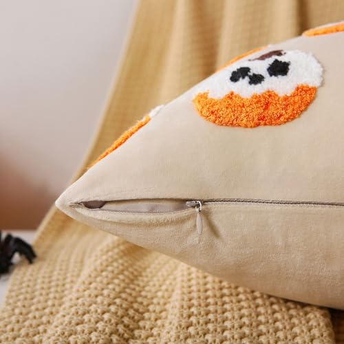 Halloween Ghost Pumpkin Pillow Covers Set of 2 - 18x18 Beige Velvet