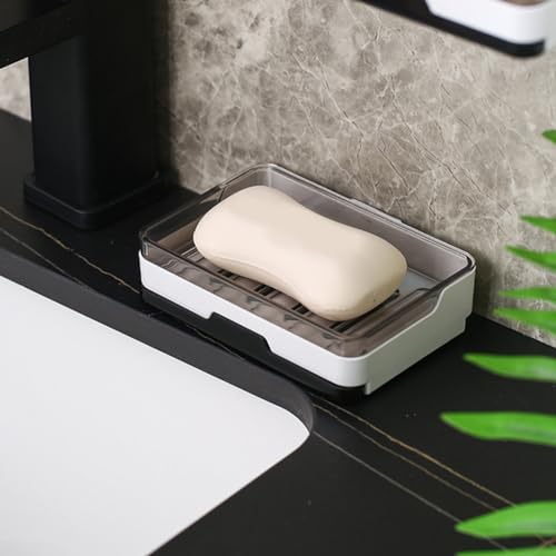 Wall Mounted Soap Dish with Drawer Drip Tray - 2 Pack, White