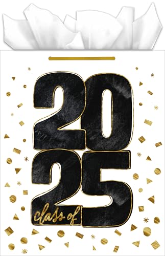 Large White Graduation Gift Bag with Tissue Paper - Class of 2025