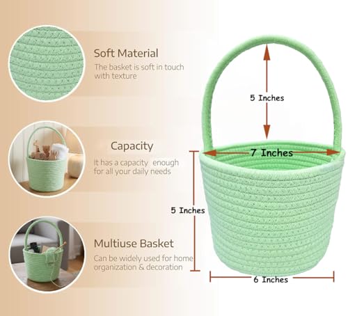 Prudance Green Cotton Rope Mini Basket - 6" x 5" for Organizing