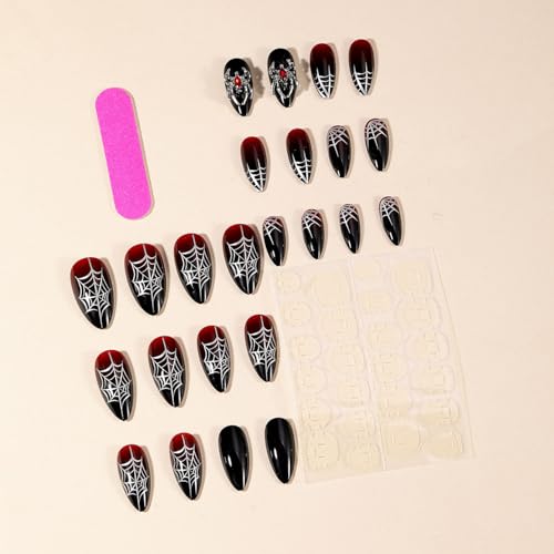 Halloween Press on Nails 3D Spider Design Medium Almond False Nails