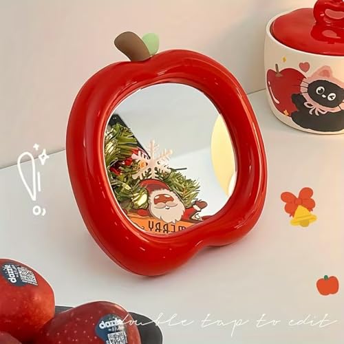 Red Apple Shaped Makeup Mirror - Portable Foldable Desk Vanity Mirror