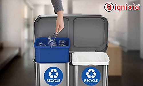 IGNIXIA Blue Recycle & Trash Stickers 6x6 Inches - Pack of 2 Waterproof Decals for Waste Bins