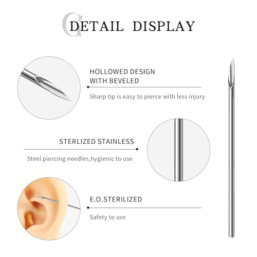 14G Mixed Body Piercing Kit with Stainless Steel Needles and Jewelry