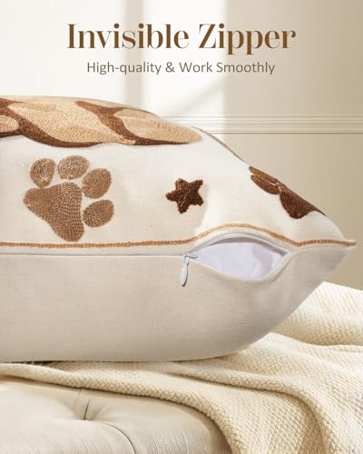 Cute Dog Embroidered Throw Pillow Cover 18x18 - Farmhouse Decor