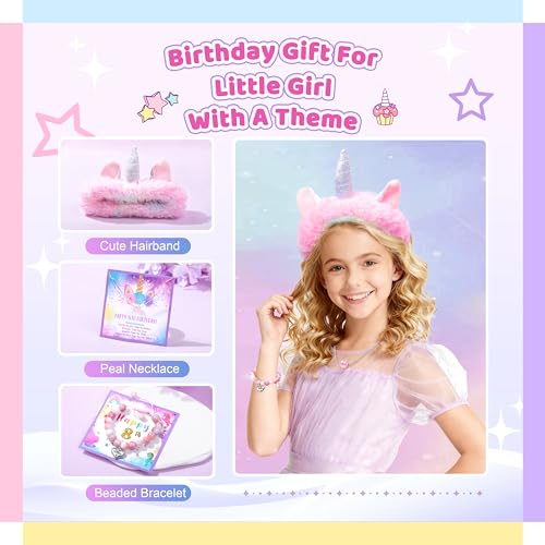 8th Birthday Unicorn Gift Set for Girls - Water Bottle, Plush Headband & More - Variation of THIS Listing