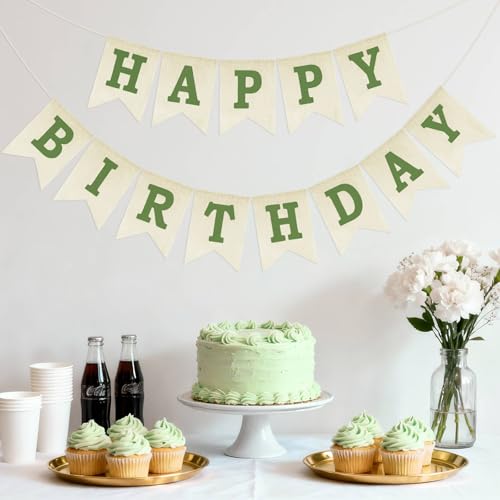 Anwyll Green Happy Birthday Banner - Pre-Strung Burlap Decoration