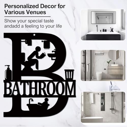 Black Bathroom Decor - 12x14 Inch Metal Wall Art Sign