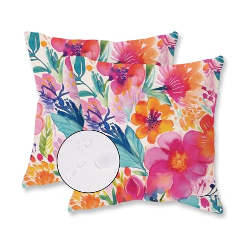 TAJWE Waterproof Outdoor Pillow Covers 18x18 Inch Set of 2 - White Floral