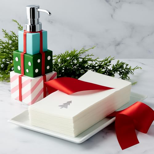 Silver Tree Christmas Napkins - 50 Linen-Like Disposable Holiday Hand Towels