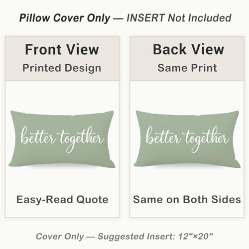 HERHOME Better Together Sage Green Decorative Throw Pillow Cover 12x20 Inch