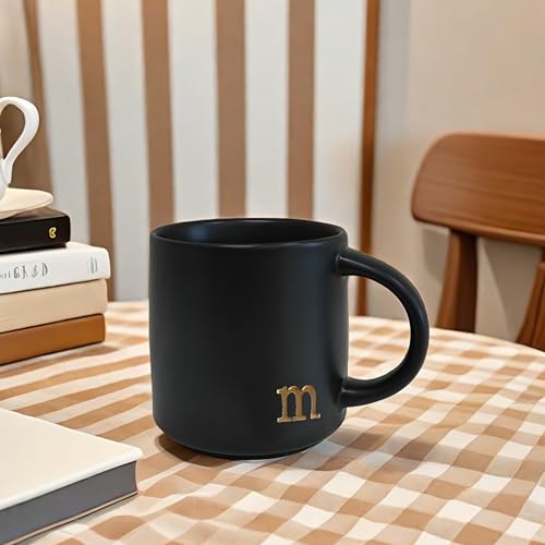 Black Ceramic Coffee Mug 15 oz with Gold Monogram - Variation M