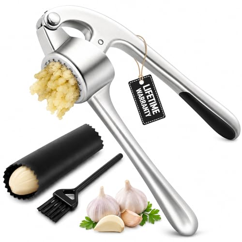 CUNSENR Garlic Press Set - Silver, Ergonomic & Easy Clean Mincer