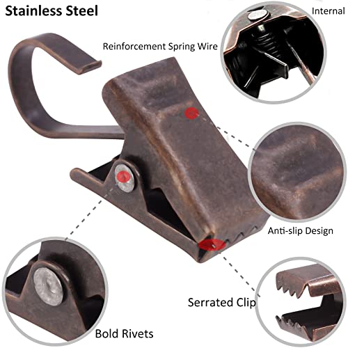 BIHRTC 50 Pack Copper Curtain Clips with Hooks - Durable Stainless Steel