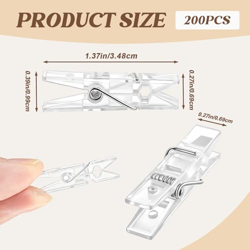 200 Pcs Mini Transparent Plastic Clips, 1.38" Photo Clips for Crafts
