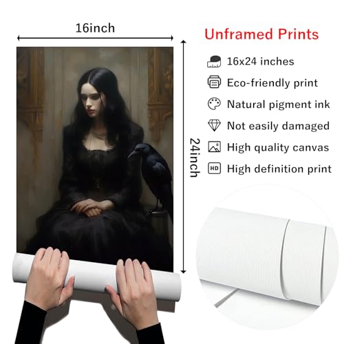 Gothic Witch Wall Art - Vintage Dark Academia Canvas 16x24